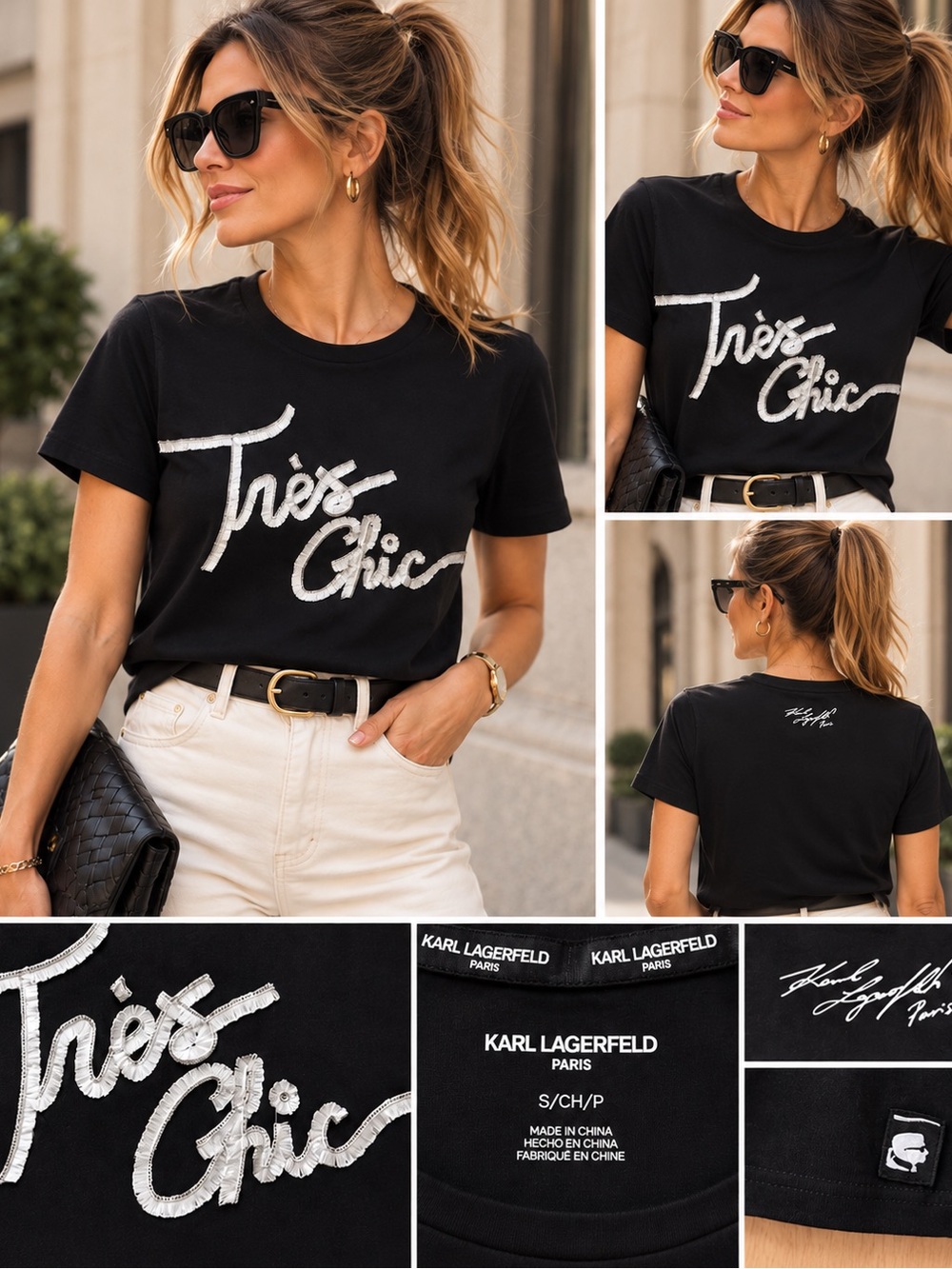 Karl Lagerfeld Black 'Très Chic' Script Short Sleeve Tee